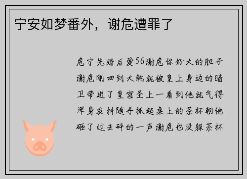 宁安如梦番外，谢危遭罪了