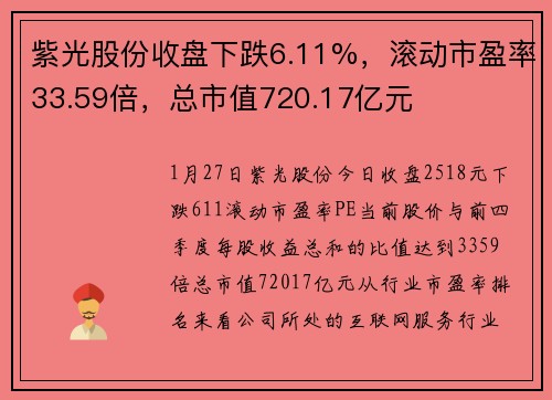 紫光股份收盘下跌6.11%，滚动市盈率33.59倍，总市值720.17亿元