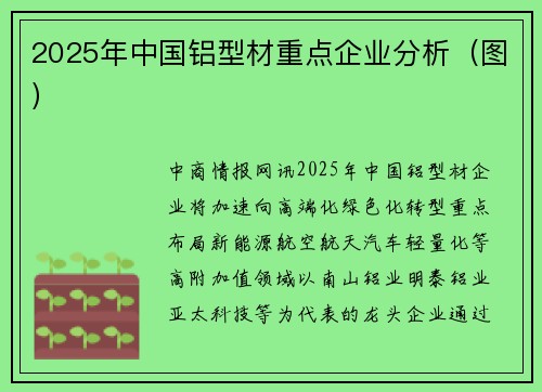 2025年中国铝型材重点企业分析（图）