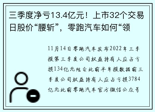 三季度净亏13.4亿元！上市32个交易日股价“腰斩”，零跑汽车如何“领”跑？