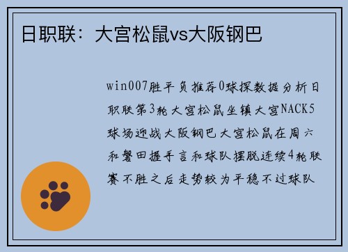 日职联：大宫松鼠vs大阪钢巴