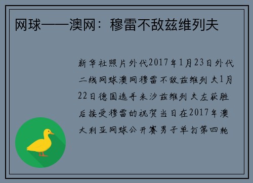 网球——澳网：穆雷不敌兹维列夫